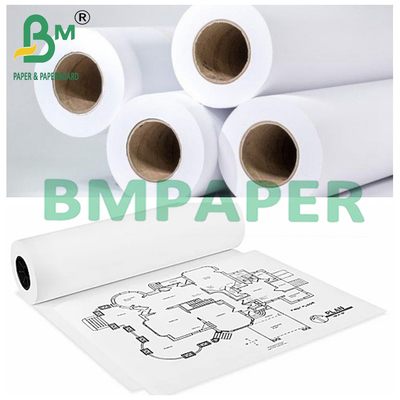 इंजीनियरिंग योजना के लिए 2 इंच कोर सफेद प्लॉटर पेपर रोल 24 &quot;x 50 गज 80gsm