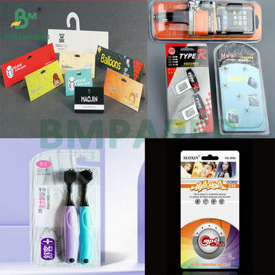 थर्मल सील करने योग्य सफेद कार्डबोर्ड शीट ब्लिस्टर पैक के लिए पीवीसी/पीईटी के साथ मजबूत आसंजन नमी प्रतिरोधी 250g 300g खुदरा प्रदर्शन के लिए कठोर कागज