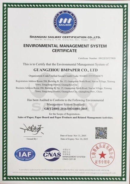 चीन GUANGZHOU BMPAPER CO., LTD. प्रमाणपत्र